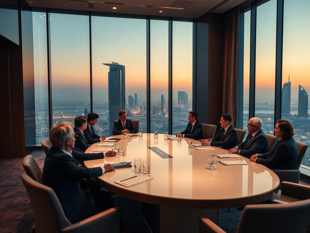 Corporate advisory meeting in a Dubai high-rise